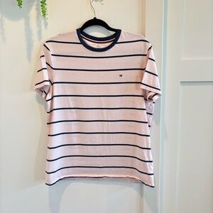Tommy Hilfiger 100% Cotton Vintage Slim Stripe Short Sleeve T-shirt Pink Navy M